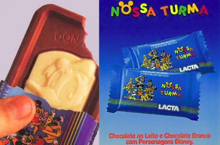Nossa Turma, da Lacta: O Chocolate Turma da Mônica fez tanto sucesso que a Lacta lançou o Nossa Turma por um tempo, só que com personagens da Disney. 