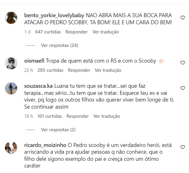 As respostas dos internautas surgiram aos lotes nas redes sociais, com pessoas elogiando a iniciativa de Scooby, cobrando uma atitude solidária de Luana Piovani e até sugerindo até que ela passasse a fazer um tratamento. Esquece teu ex e vai viver, diss