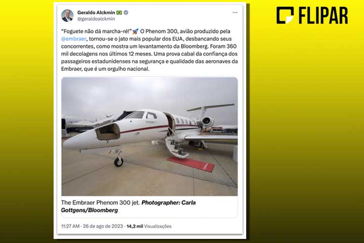 Quem celebrou a presença do Phenom 300 como jato mais vendido do mundo, sobretudo nos Estados Unidos, onde desbancou os concorrentes, foi o vice-presidente da república Geraldo Alckmin. O político postou em sua rede social a notícia. 