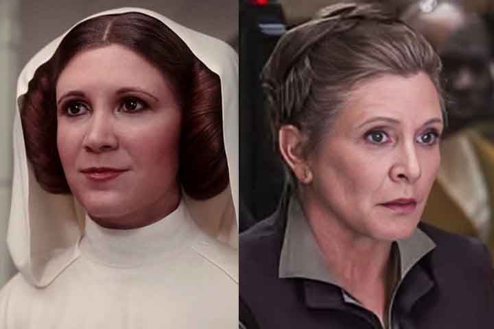 Carrie Fisher: Em “Rogue One: Uma História Star Wars”, a eterna Princesa Leia precisou ser recriada digitalmente para uma cena de flashback. A atriz Carrie Fisher, que estava com 60 anos, retrocedeu alguns anos.