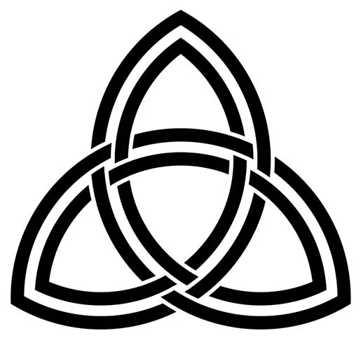 Triquetra: Acredita-se que o símbolo tenha surgido na Europa, há cerca de 5.000 anos. Na cultura celta, a triquetra representa a tríade divina, ou as três faces da Deusa Mãe. As três pontas representam as três fases da vida: nascimento, vida e morte.