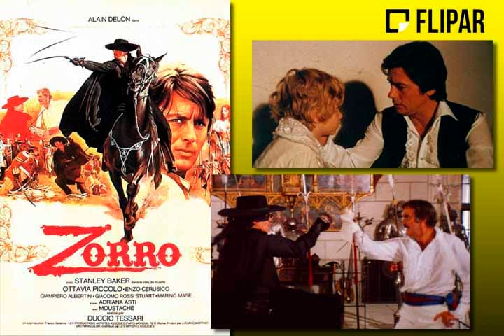 ALAIN DELON - O ator francês, nascido em 8/11/1935 e considerado um dos mais belos do cinema, viveu o mascarado em A marca do Zorro, em 1974.  coube a Alain Delon interpretar o célebre personagem Zorro. O filme dirigido por Duccio Tessari foi gravado na Espanha, e a maior parte da equipe era italiana. O longo duelo de espadas do filme no final foi inspirado em Scaramouche (1952).