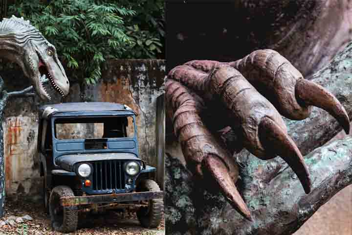 No parque, há 40 dinossauros em tamanho real, divididos entre estáticos e móveis. Aqueles que se movimentam reproduzem os gestos que esses gigantes faziam quando dominavam a Terra há milhares de anos.