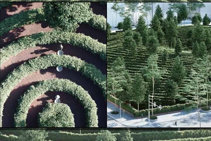 Chris Precht, fundador do estúdio Precht, pensou o Parc de la Distance após acompanhar o fechamento de vários espaços públicos ao redor do mundo. O parque teria inúmeras rotas divididas por arbustos de 90 cm de largura para manter uma distância física segura entre os visitantes.