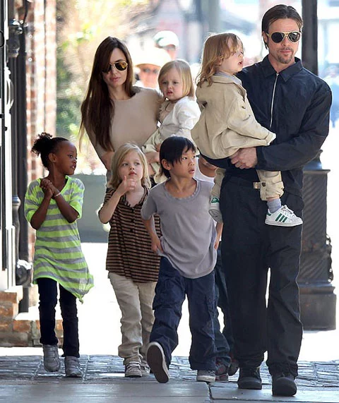 Angelina Jolie e Brad Pitt são pais biológicos dos gêmeos Knox Léon e Vivienne Marcheline, além de Shiloh Nouvel. Maddox Chivan, Pax e Zahara Marley são adotivos e cada um é de uma nacionalidade. 
