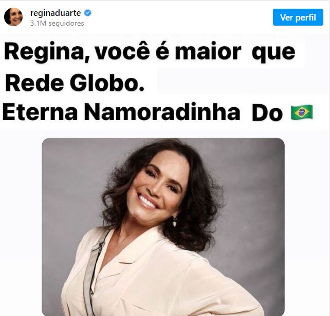 Nas redes sociais, Regina postou mensagem alfinetando a emissora: Regina é maior que a Globo, dizia em letras garrafais. 