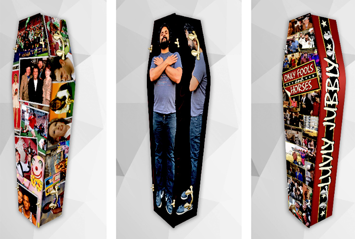 Também dá pra colocar fotos: parentes e amigos vão junto com o morto... E ele também pode ser retratado tranquilo, em paz total, para a viagem ao plano paralelo. 