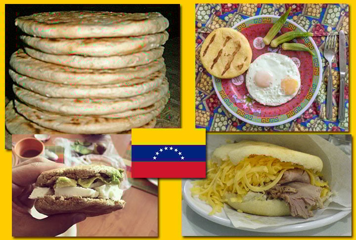 10º - Arepa Andina - Tem esse nome em homenagem à região da Andina, em Mérida, na Venezuela, perto da fronteira com a Colômbia. Geralmente é consumido com manteiga e queijo branco nas festas ou como lanche acompanhado de café com leite. 