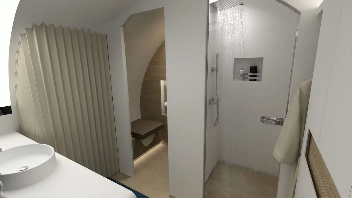 A aeronave é equipada com chuveiros para os passageiros