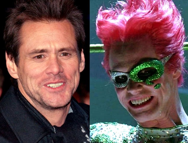  Jim Carrey/ Charada- O ator canadense, famoso pelas comédias, nasceu em 17/1/1962 em Ontário. Ele encarnou o vilão Edward Nygma/Charada em “Batman Eternamente” (1995), de Tim Burton, segunda maior bilheteria daquele ano no cinema.