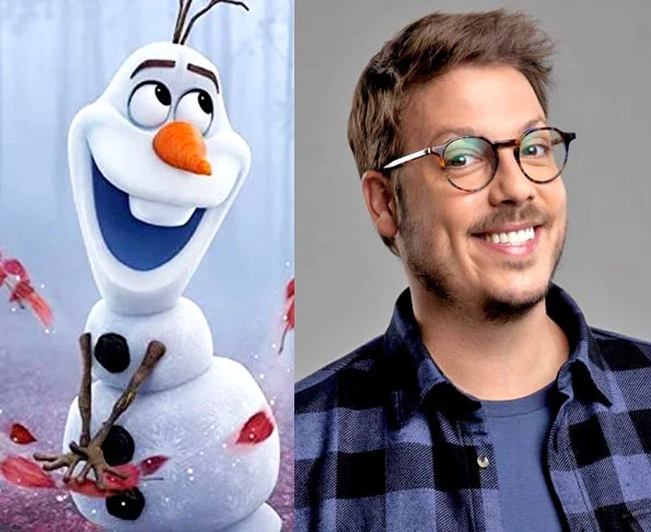 Fábio Porchat / Olaf - Frozen (2013): Olaf é um boneco de neve criado pela mágica da princesa Elsa, e sua personalidade é alegre, inocente e piadista. Convenhamos, tudo a ver com as características de seu dublador brasileiro...