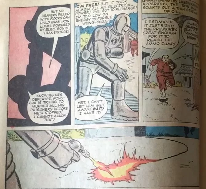 A armadura se torna a base para sua identidade como o super-herói Homem de Ferro.