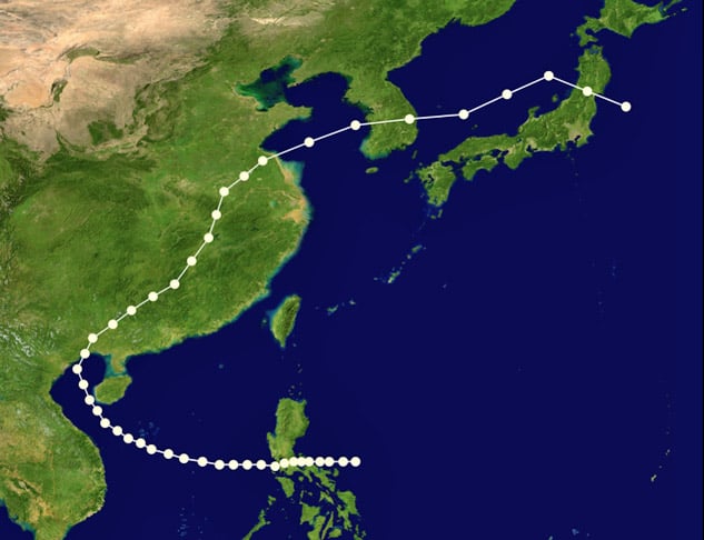 Haiphong - Em outubro de 1881, causou destruição no cidade de Haiphong, no Vietnã, ao longo do litoral. Cerca de 300 mil pessoas morreram.