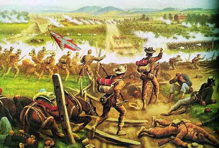 A Batalha de Gettysburg teve a participação de 170 mil soldados e provocou mais de 50 mil baixas, terminando com a derrota dos confederados.  A União possuía uma estrutura bélica superior, graças ao estágio avançado de industrialização do norte dos Estados Unidos à época. 
