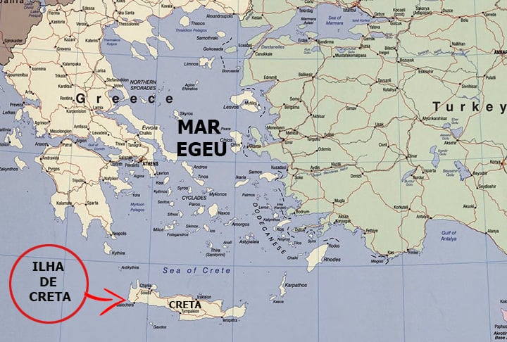 Creta fica no sul do mar Egeu. É a quinta maior ilha do Mediterrâneo e a segunda maior do Mediterrâneo Oriental. E um dos locais onde há escavações arqueológicas no país. 