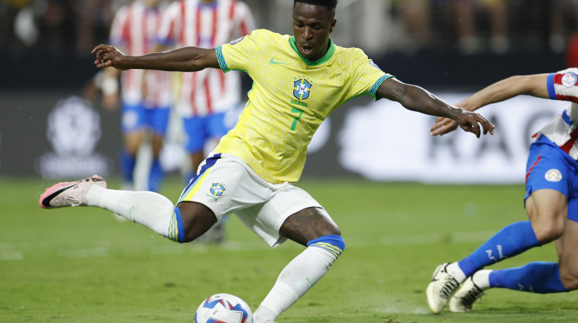 Atacante Vinicius Júnior no jogo Paraguai x Brasil, no Allegiant Stadium, pela Copa América 2024