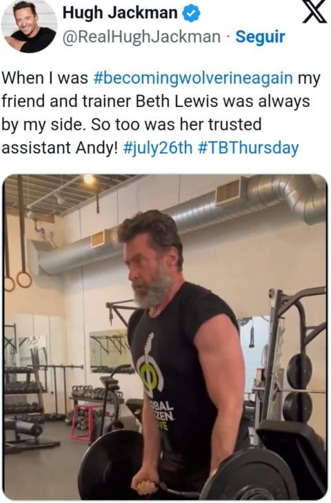 Recentemente, o ator australiano chamou atenção e atraiu elogios ao postar fotos treinando para encarnar mais uma vez o mutante da Marvel. 