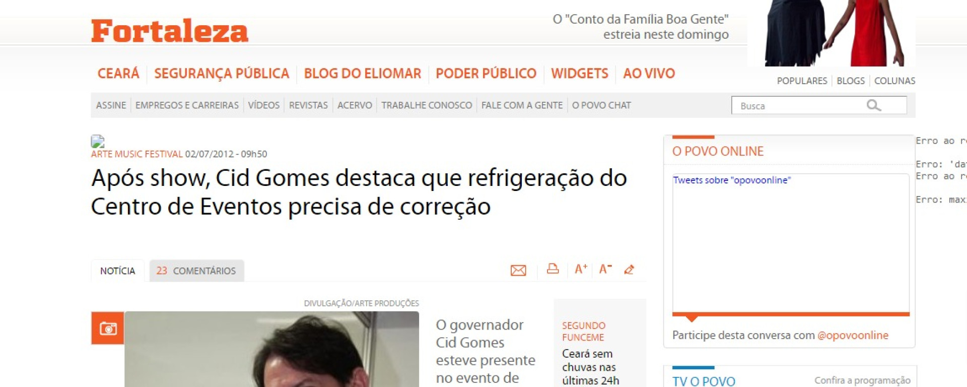 Matéria do O POVO de julho de 2012 sobre o show de Jennifer Lopez em Fortaleza