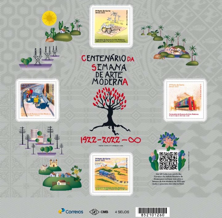 Em 2022, foi celebrado o Centenário da Semana de Arte Moderna. Em parceria com o Instituto Brasileiro de Museus (Ibram), os Correios lançaram quatro selos em alusão às principais áreas do evento: literatura, artes plásticas, música e arquitetura.