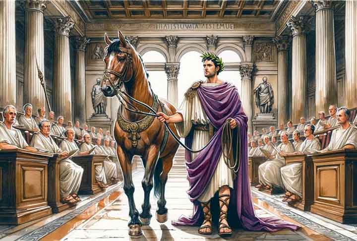 Um episódio lendário do curto império de Calígula foi a nomeação de Incitatus (Impetuoso) para cônsul da Bitínia. A medida teria sido adotada para demonstrar o desprezo do tirano pelas instituições romanas, como o Senado.
