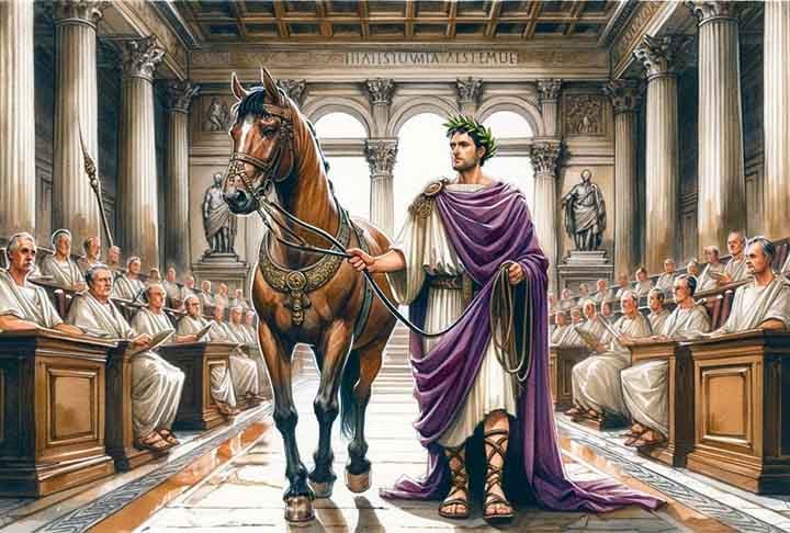 Um episódio lendário do curto império de Calígula foi a nomeação de Incitatus (Impetuoso) para cônsul da Bitínia. A medida teria sido adotada para demonstrar o desprezo do tirano pelas instituições romanas, como o Senado.
