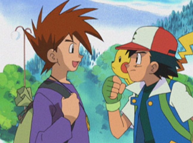 Ash vs Gary - Anime: Pokémon - Gary é o primeiro rival de Ash, personagem principal de Pokémon e dono do famoso Pykachu. No começo da trama, ele adorava tirar sarro e menosprezar Ash, seja com brincadeiras com seu nome ou quanto ao poder de seus pokémons. 