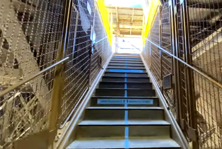 Mas é preciso ter preparo. São 1.665 degraus até o topo na escada leste. Dá para ir aos poucos, parando para ver a mostra. Mas, ainda assim, pode ser cansativo.