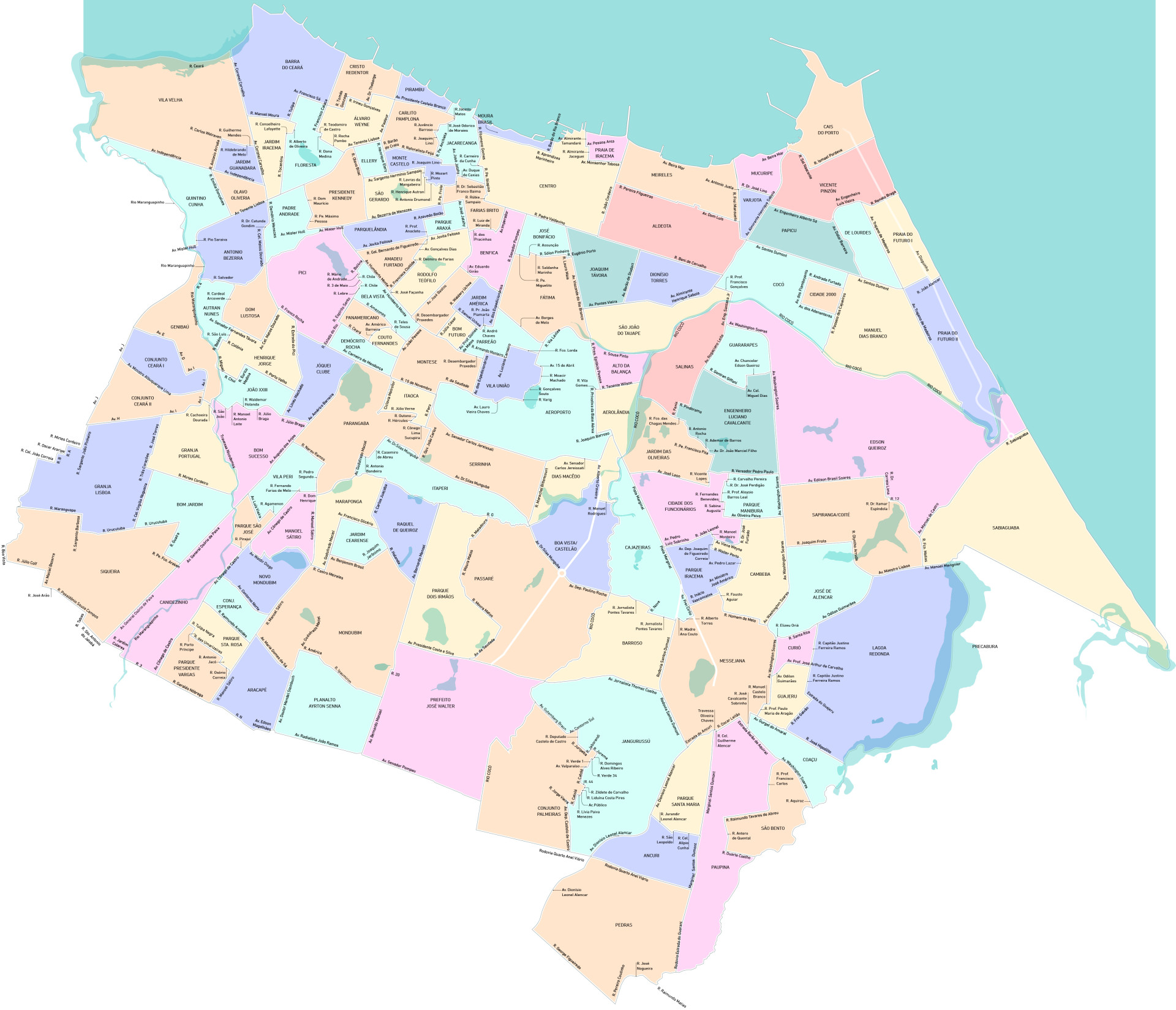 Mapa Fortaleza Divisão de bairros por rua