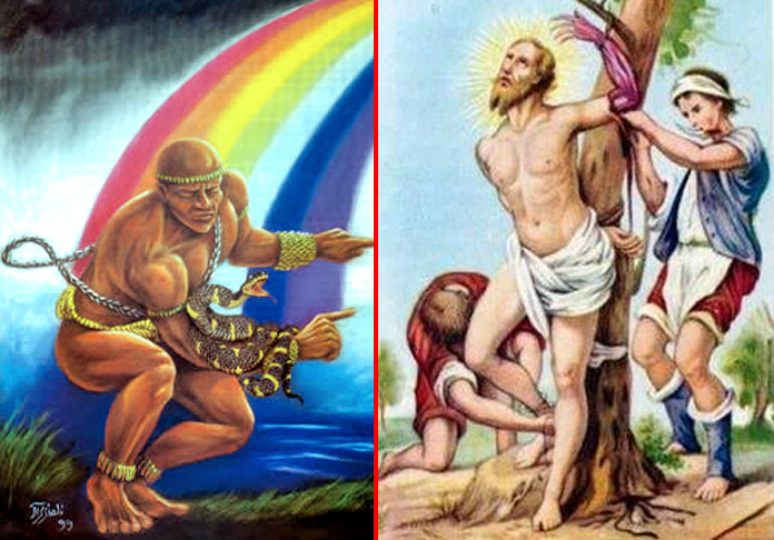 Oxumaré e São Bartolomeu: Ambos são vistos como figuras masculinas benevolentes e compassivas e estão associados à mudança e à transformação na vida das pessoas. 