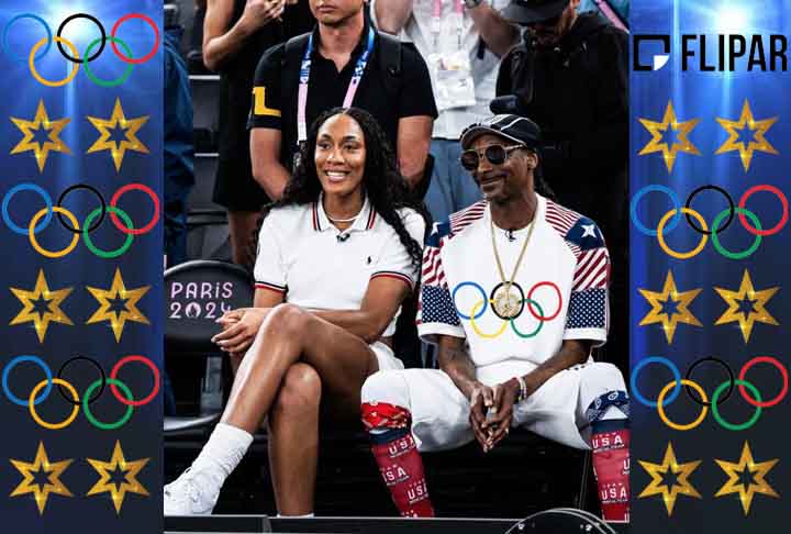 Snoop Dogg foi figurinha carimbada durante as duas semanas de Olimpíadas, com fotos, vídeos e muito carisma. Na imagem, ele está ao lado da jogadora de basquete, a americana A’ja Wilson.