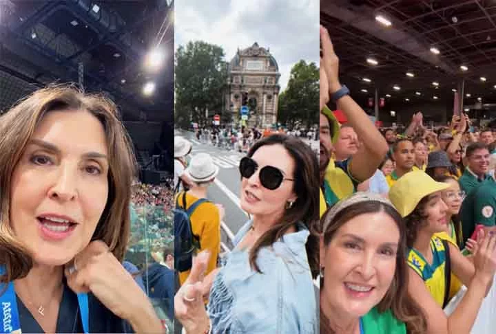 Artistas brasileiros também marcaram presença na maior festa do esporte. Entre eles, a jornalista e apresentadora Fátima Bernardes, que se divertiu com a capital francesa.