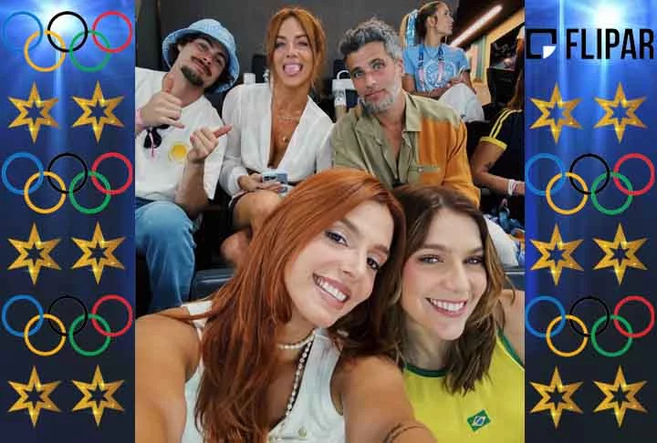 Os atores Rafa Vitti, Isabella Santoni,,Giovanna Ewbank, Bruno Gagliasso e Giovanna Lancellotti se reuniram em Paris para torcer pelos atletas brasileiros. 