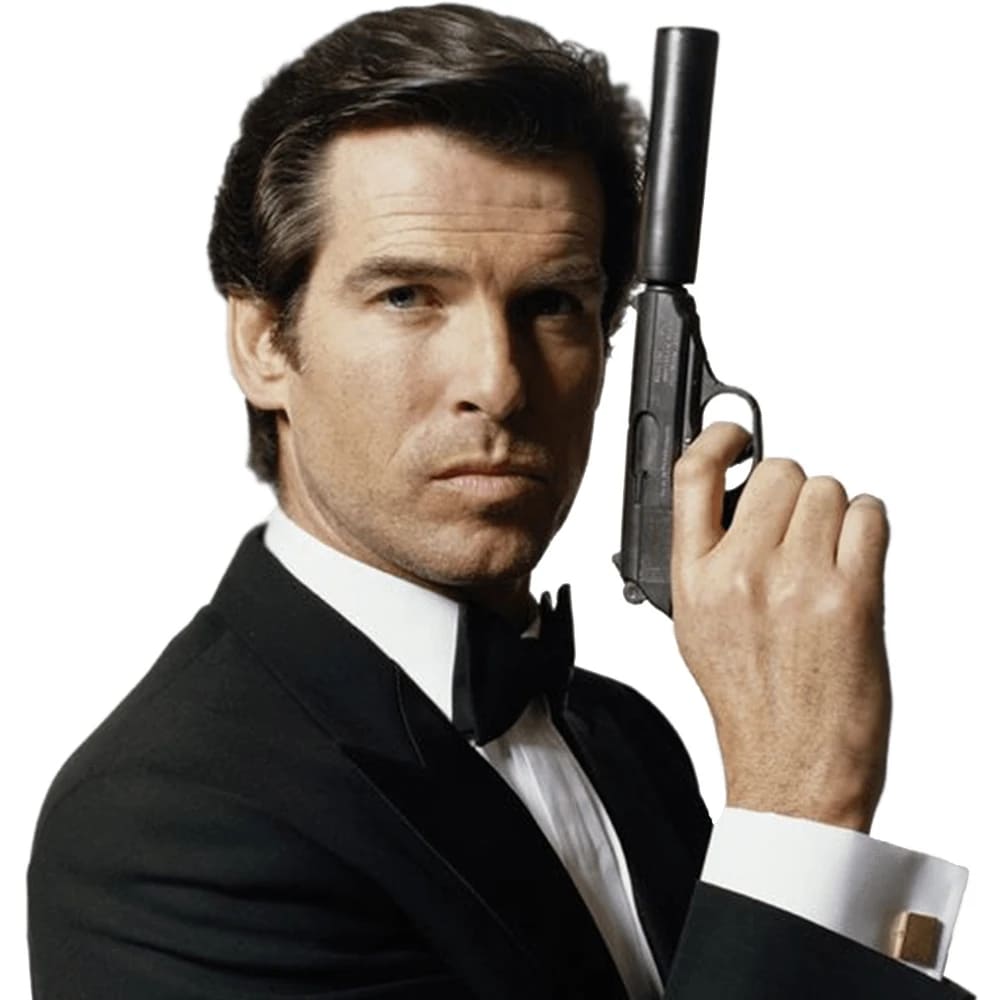 Pierce Brosnan foi intérprete de James Bond em quatro filmes da franquia de espionagem: 007 contra GoldenEye (1995), O Amanhã Nunca Morre (1997),  O Mundo não é o Bastante (1999) e Um Novo Dia Para Morrer (2002),