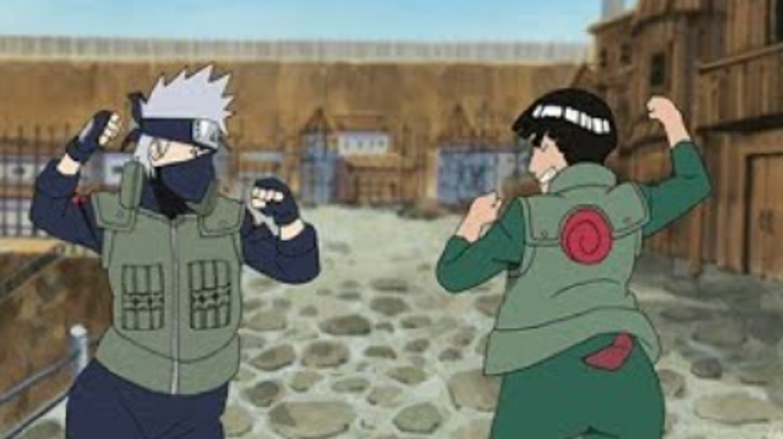 Kakashi vs Maito Gai - Anime: Naruto - Ambos são ninjas do bem, mas sempre houve uma disputa entre eles e não apenas em questão de quem era o mais forte, já que qualquer competição ou brincadeira era vista pelos dois como uma chance de vencer o outro. 