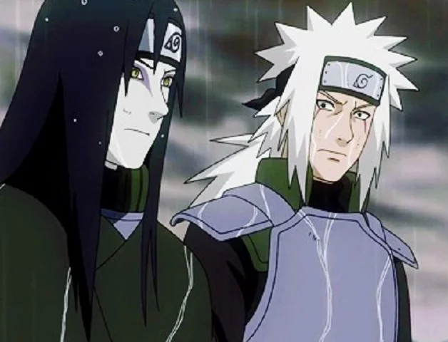 Jiraiya vs Orochimaru - Anime: Naruto - Os dois ninjas foram companheiros de equipe, mas isso durou pouco, já que ambos tomaram caminhos e objetivos diferentes, com um protegendo a Vila da Folha e o outro querendo acabar com ela. 