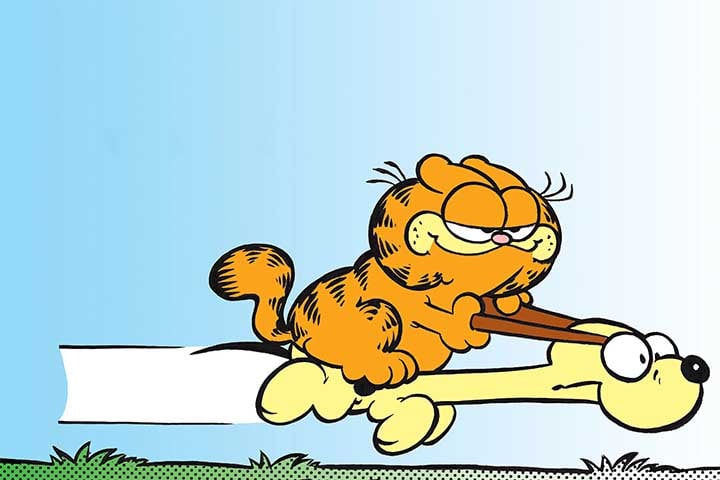 Garfield estreou em 19 de Junho de 1978. Tinha traços disformes, bochechas enormes e olhos pequenos. No entanto, já mostrava o sarcasmo na sua primeira tira.