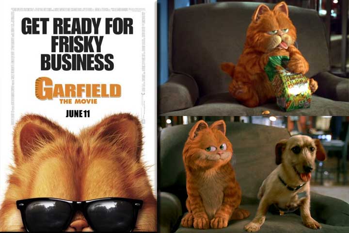 A obra cinematográfica Garfield, o Filme foi lançada em 2004. Nela, o personagem foi criado por computação gráfica e dublado por Bill Murray (a versão brasileira é dublada pelo ator Antônio Calloni).