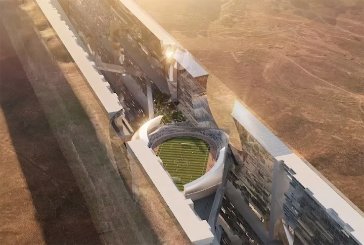 No meio, haveria toda a estrutura de uma cidade: escolas, hospitais, mercados, áreas de lazer e até estádio de futebol. 