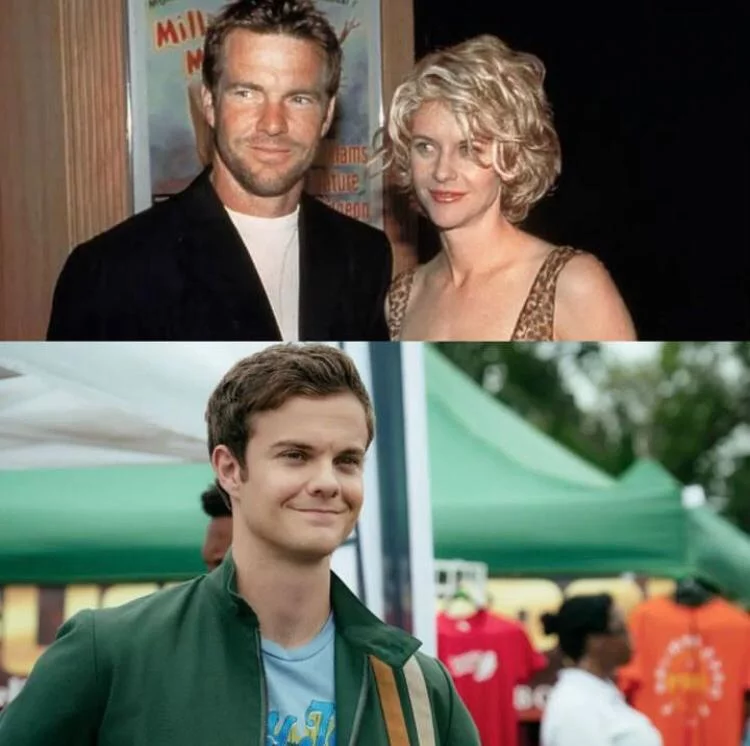 Depois de atuarem juntos em dois filmes, Dennis Quaid e Meg Ryan tiveram um relacionamento e foram casados por 10 anos, de 1991 a 2001. Tiveram um filho juntos, Jack (abaixo). 