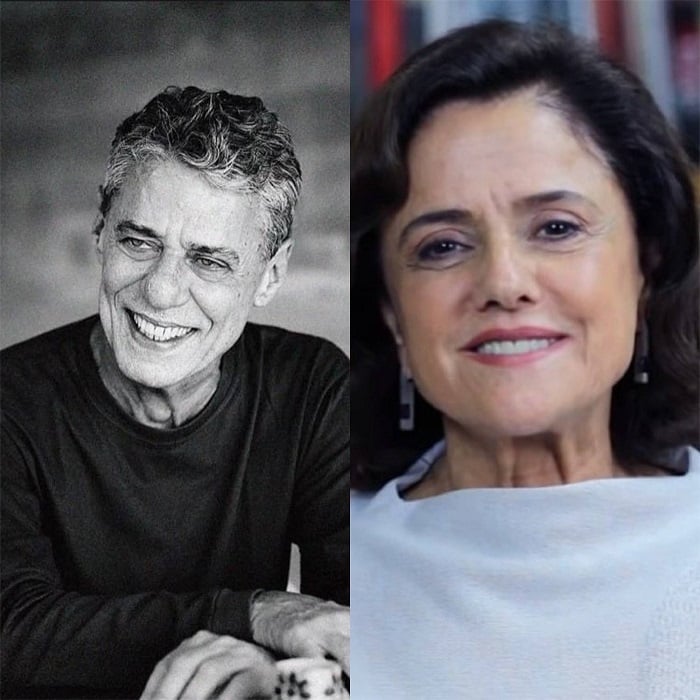 Chico Buarque (cantor, compositor, dramaturgo e escritor carioca, um dos maiores nomes da música brasileira) e Marieta Severo (atriz, roteirista e produtora carioca, com longa e prestigiada carreira, popular pelo papel de Nenê no seriado A Grande Família).