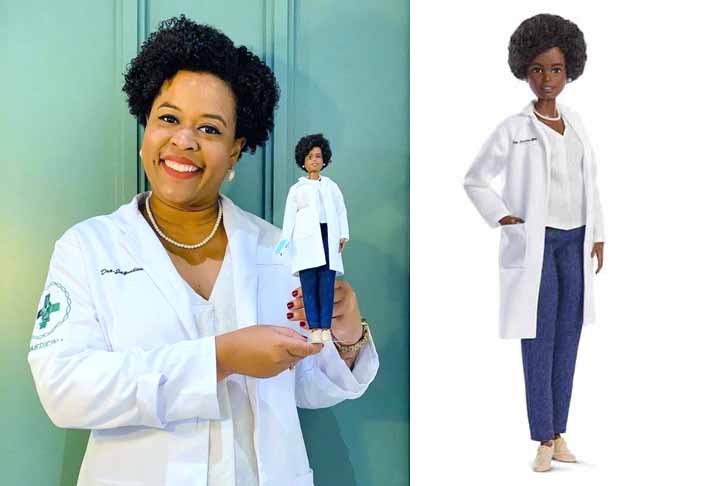 Jaqueline Góes - Dois anos depois, a Mattel seguiu produzindo a linha “Mulheres Inspiradoras” e escolheu a biomédica e cientista Jaqueline Goés. 