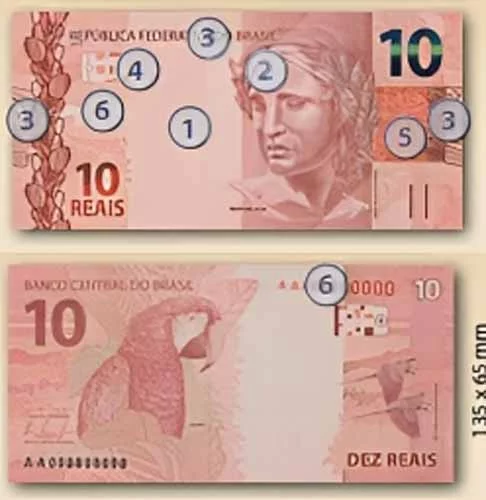 A segunda dica é ver o fio de segurança, que é um fio escuro visível próximo ao meio da nota, quando a cédula é colocada contra a luz.