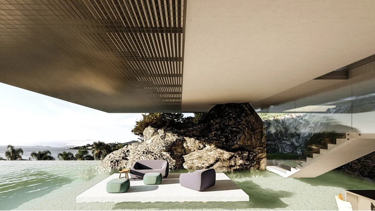 De olho na proteção solar, a equipe projetou enormes beirais de aço revestidos com gradis galvanizados, os mesmos da Ponte Hercílio Luz.