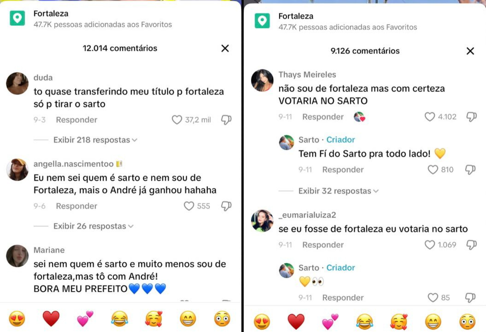 Coment&aacute;rios nas redes sociais de Andr&eacute; Fernandes e Jos&eacute; Sarto, respectivamente. 