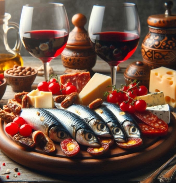 Em Portugal, os petiscos são semelhantes às tapas espanholas e podem incluir sardinhas, chouriço e queijos, muitas vezes acompanhados de vinho.