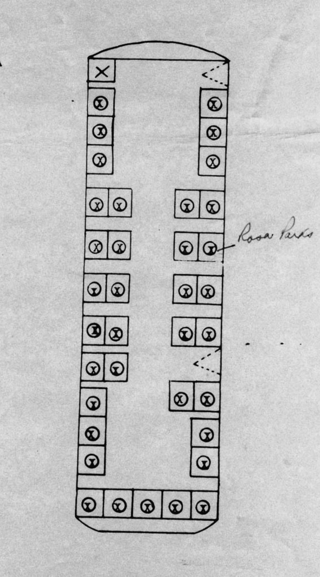 Rosa acabou sendo presa. Na foto, o organograma que mostra onde era o assento do qual ela foi obrigada a se retirar. 