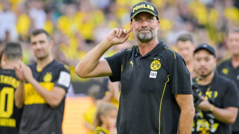 DORTMUND, GERMANY - SEPTEMBER 7:  Juergen Klopp reacts after the farewell match (so-called : Abschiedszczspiel) for Jakub Blaszczykowski and Lukasz Piszczek at Signal Iduna Park on September 7, 2024 in Dortmund, Germany. (Photo by Sascha Schuermann/Getty Images)