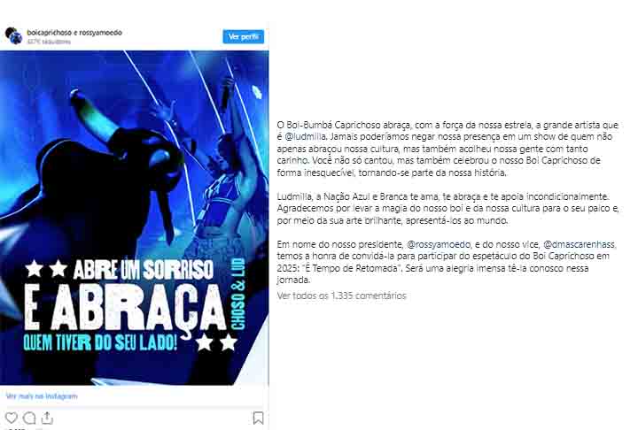 A assessoria considerou que houve uma falha de comunicação entre a equipe da cantora e a produção local. Além disso, os representantes de Ludmilla já se retrataram. 