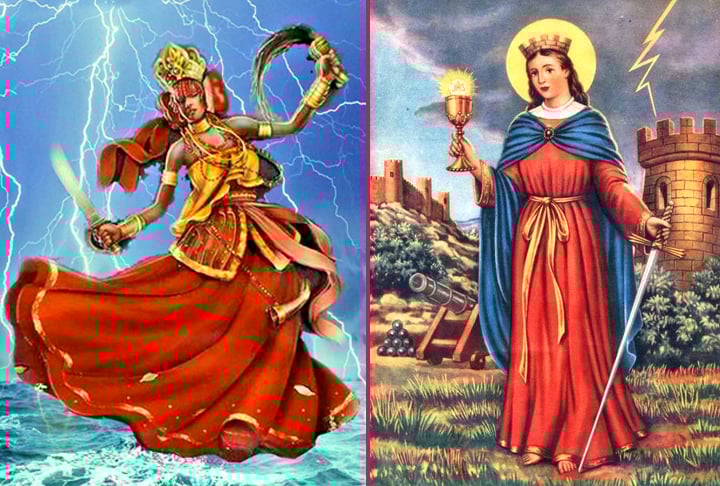 Santa Bárbara: Popular no sincretismo religioso brasileiro, especialmente na Bahia, onde é associada a Iansã no candomblé. Celebrada em 4 de dezembro,  ela é vista como protetora contra tempestades, raios e perigos.
