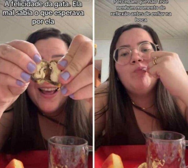 “Normal, iguala a castanha que a gente compra no mercado mesmo. Só é oleosa”, declarou Tarissio após experimentar o alimento. Porém, em seguida a influenciadora sentiu uma queimação na boca e a língua dormente, sintomas que a levaram ao pronto-socorro, onde recebeu uma injeção de anti-inflamatório.
